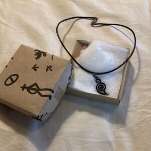 Black Spiral Swedish Choker Style Necklace with Leather Chain